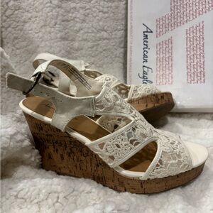 American Eagle by Payless Cream Lace Wedges